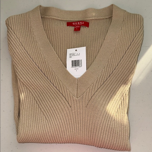 Guess Beige V-Neck Ribbed Sweater - Picture 16 of 16